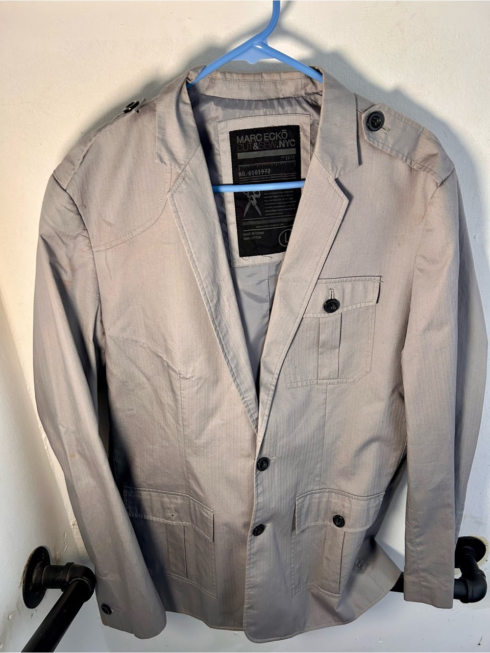 Marc Ecko Cut & Sew Blazer Mens Large Gray Cotton Military Utility Jacket Y2K